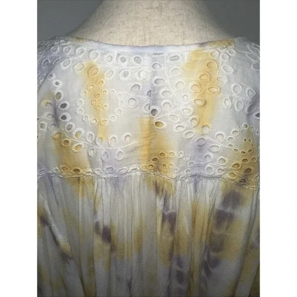 Young Fabulous And Broke ‎ Womens XS Yellow Purple Tie Dye Blouse Oversized Boho - Picture 4 of 8
